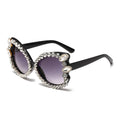 Rhinestone Trim Oversized Butterfly Sunglasses - Black