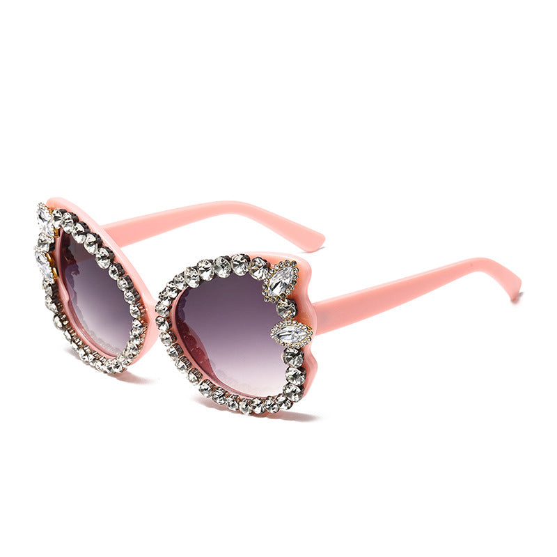 Rhinestone Trim Oversized Butterfly Sunglasses - Pink