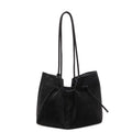 Faux Suede Drawstring Tote Bag with Pouch - Black