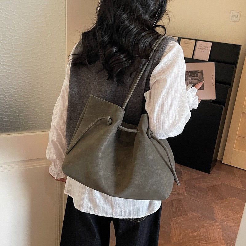 Faux Suede Drawstring Tote Bag with Pouch