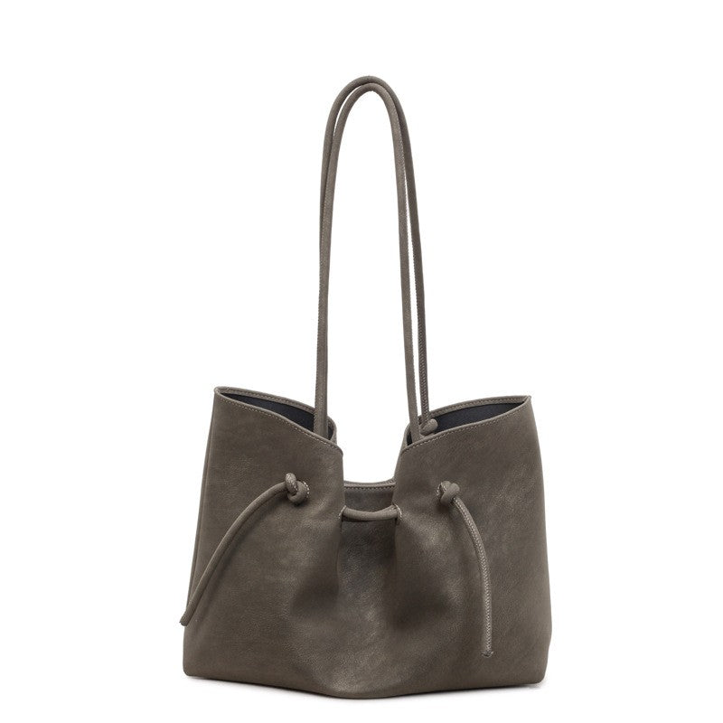 Faux Suede Drawstring Tote Bag with Pouch