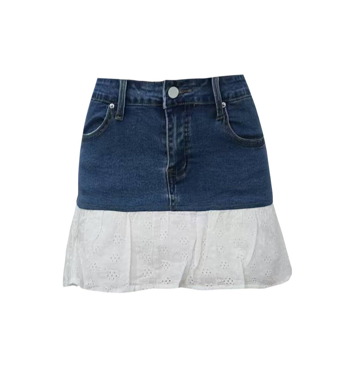 Lace Ruffle Hem Denim Mini Skirt