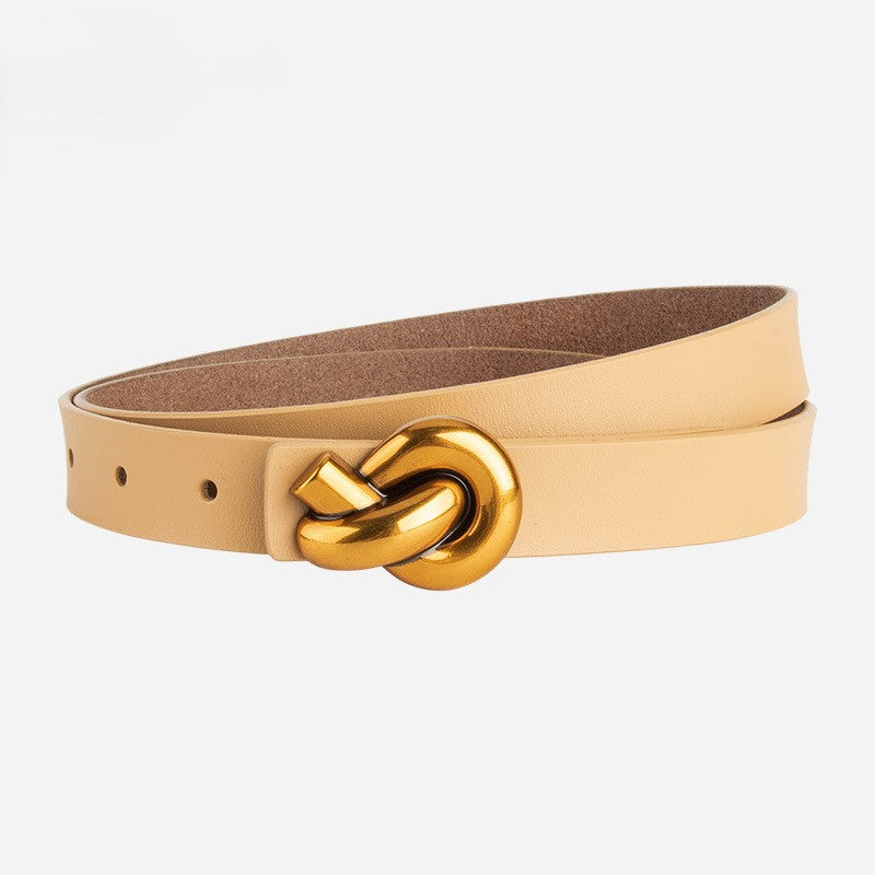 Knot Buckle Slim Faux Leather Belt - Apricot