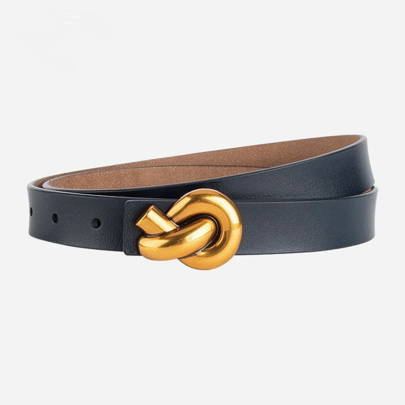Knot Buckle Slim Faux Leather Belt - Blue