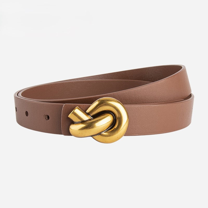 Knot Buckle Slim Faux Leather Belt - Caramel
