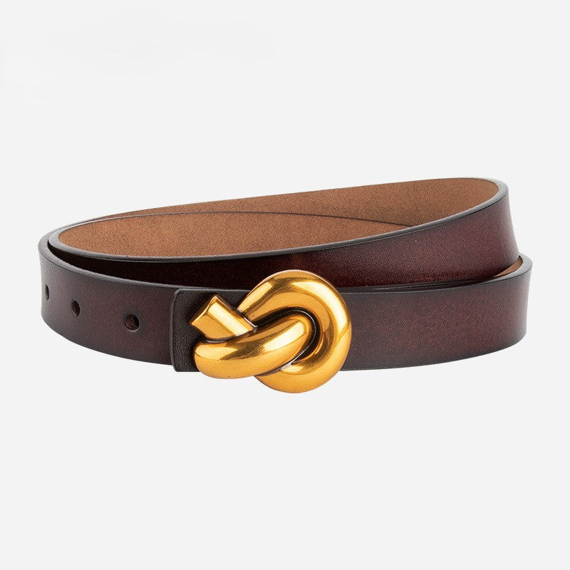Knot Buckle Slim Faux Leather Belt - Coffee-1