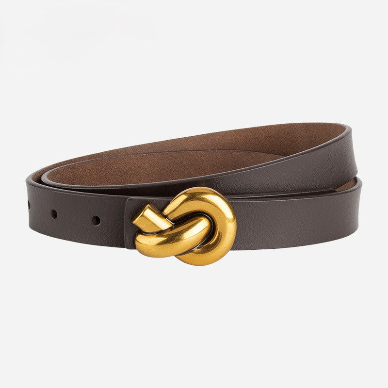 Knot Buckle Slim Faux Leather Belt - Coffee-2