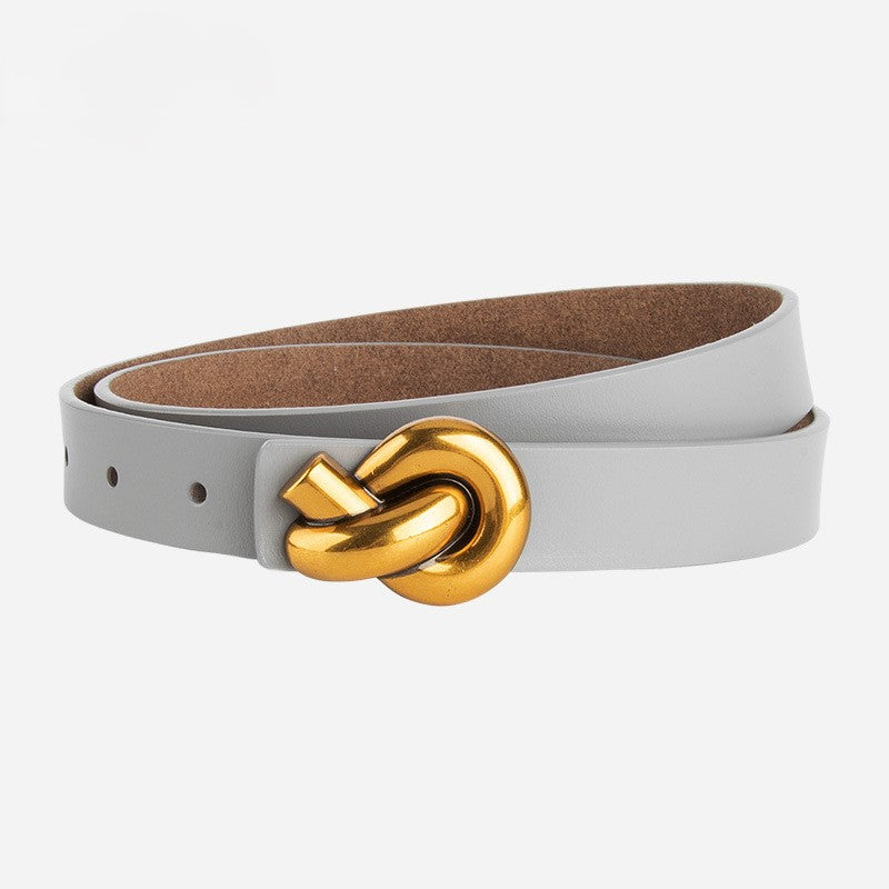 Knot Buckle Slim Faux Leather Belt - Grey