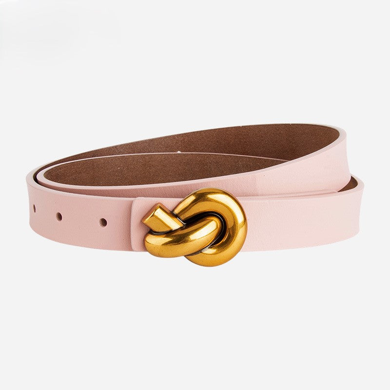 Knot Buckle Slim Faux Leather Belt - Pink