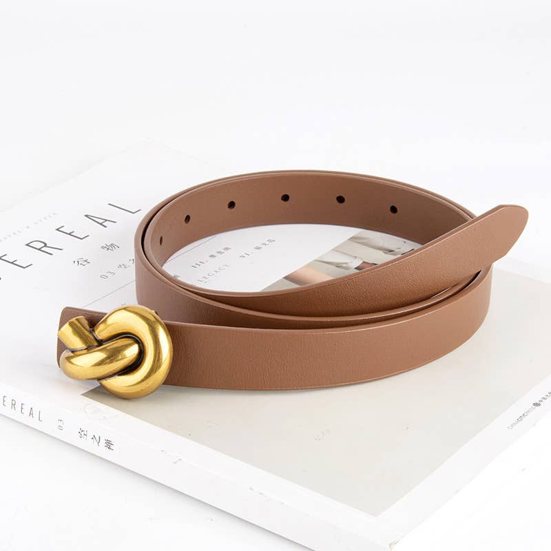 Knot Buckle Slim Faux Leather Belt