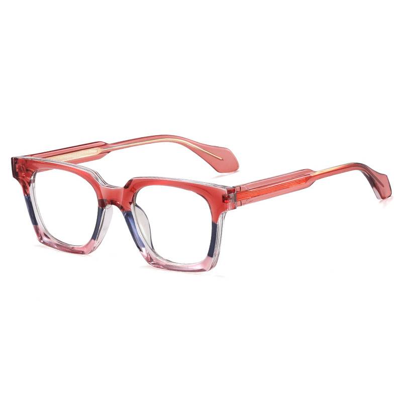Two Tone Chunky Square Eyeglasses - C1Red
