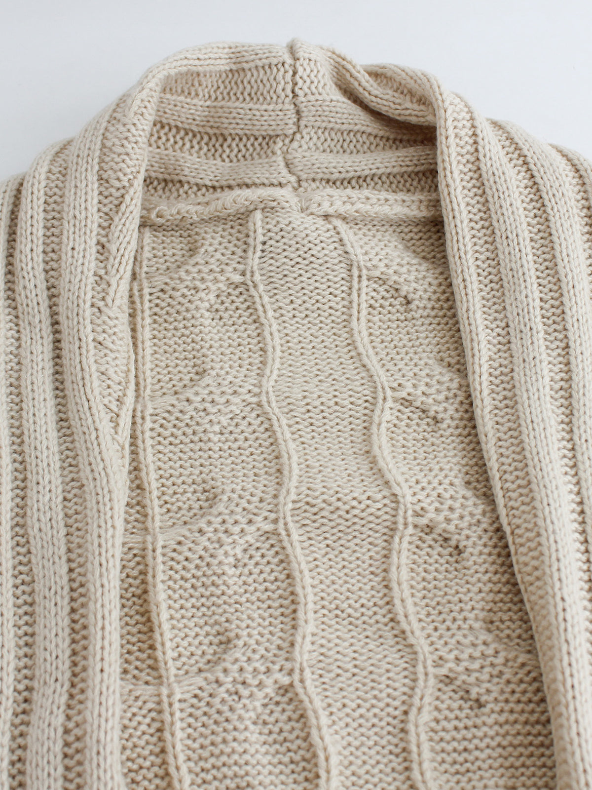 Chunky Cable Knit Longline Duster Cardigan - Khaki - 3