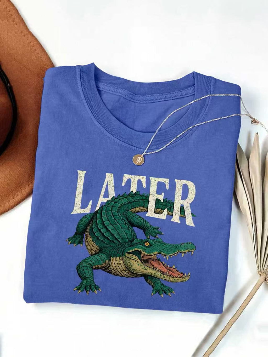 Crocodile Graphic Western Short Sleeve Tee - Blue