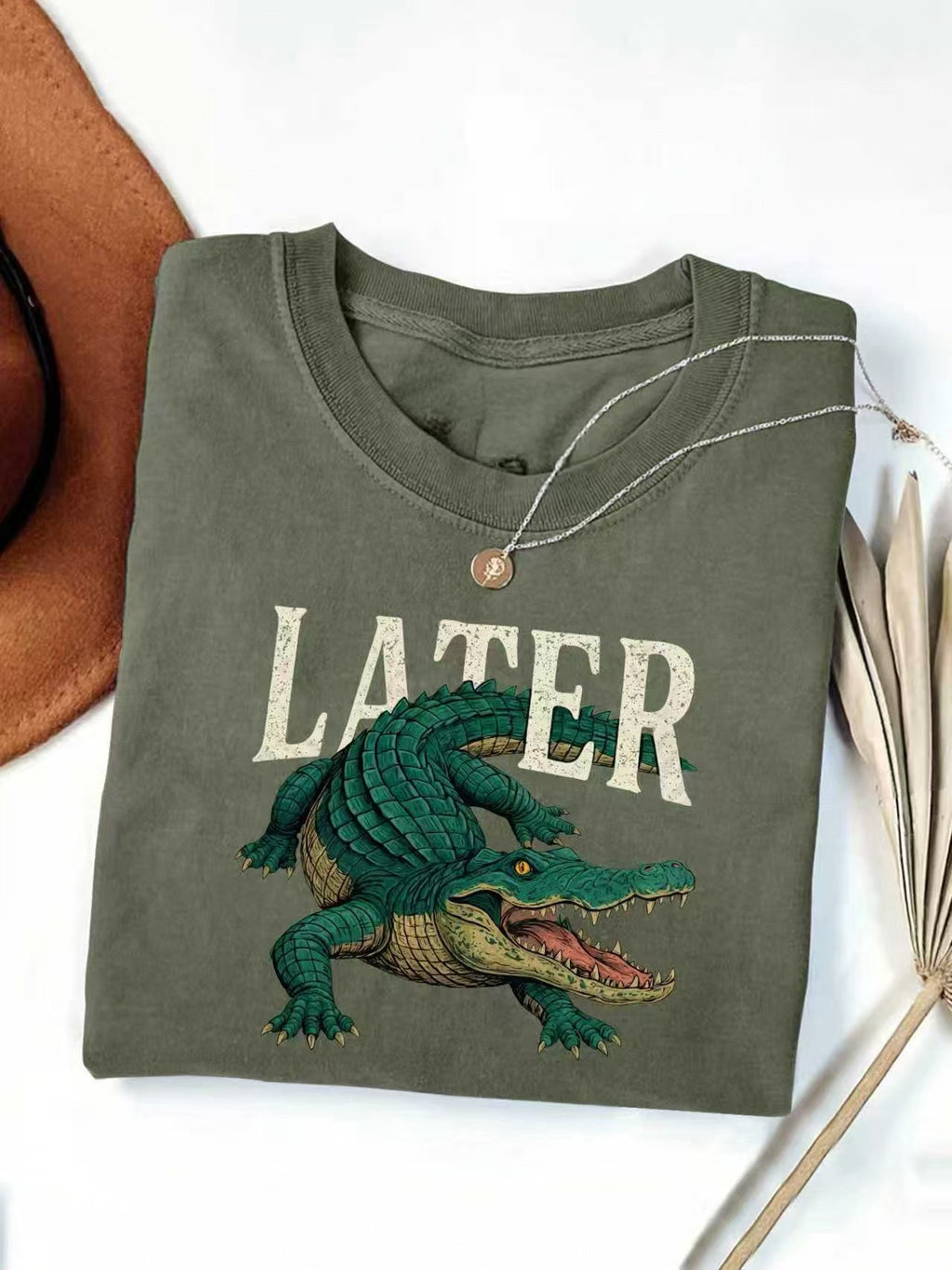 Crocodile Graphic Western Short Sleeve Tee - Green