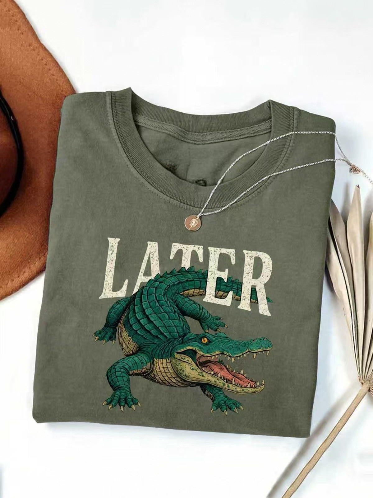 Crocodile Graphic Western Short Sleeve Tee - Green