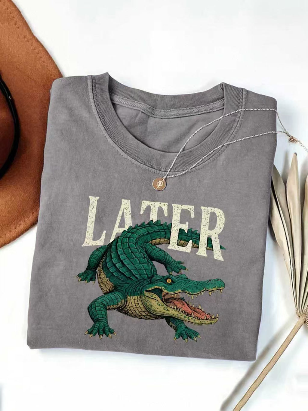 Crocodile Graphic Western Short Sleeve Tee - Grey