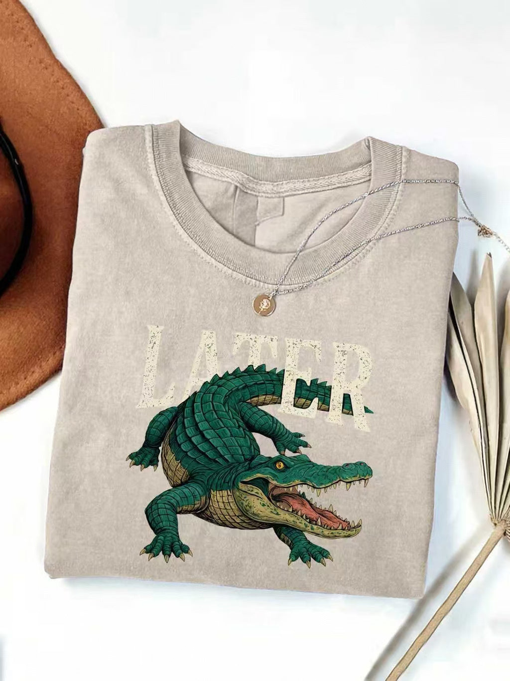 Crocodile Graphic Western Short Sleeve Tee - Khaki
