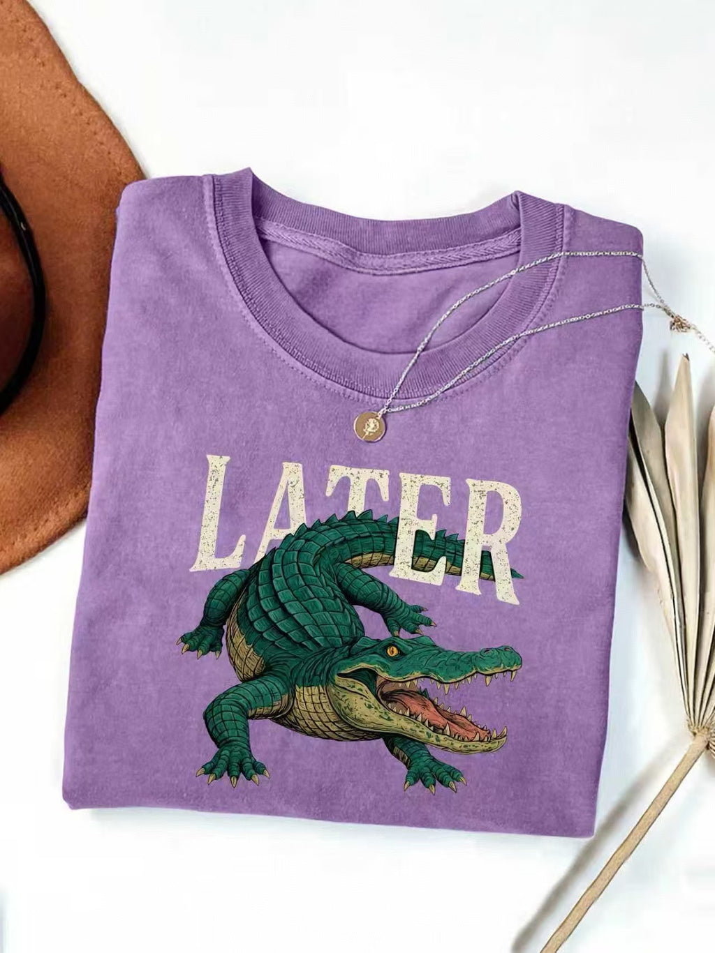 Crocodile Graphic Western Short Sleeve Tee - Purple