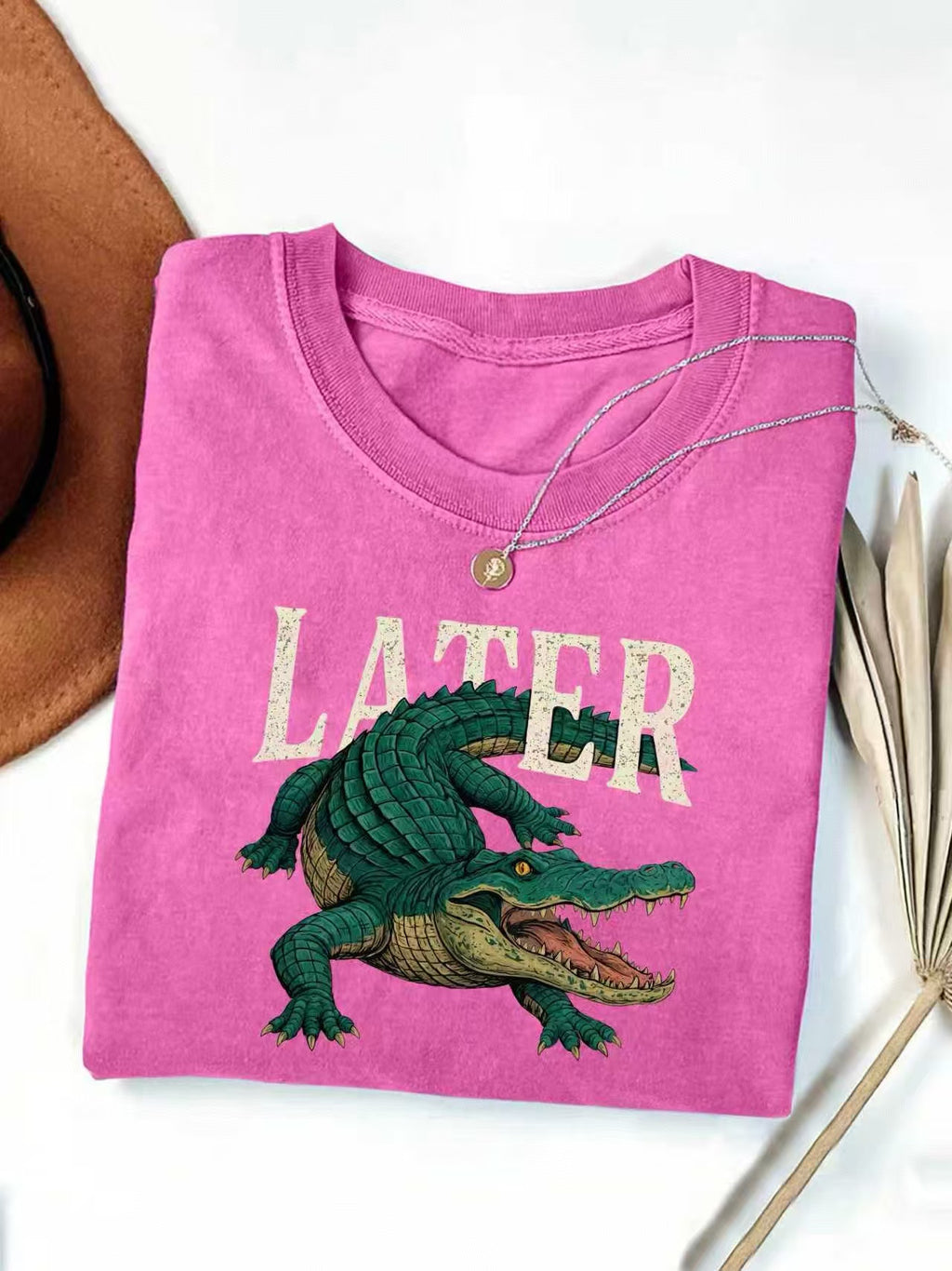 Crocodile Graphic Western Short Sleeve Tee - RoseRed