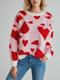 Heart Intarsia Oversized Knit Sweater - Red