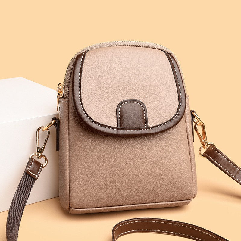 Contrast Trim Mini Phone Crossbody Bag - Khaki