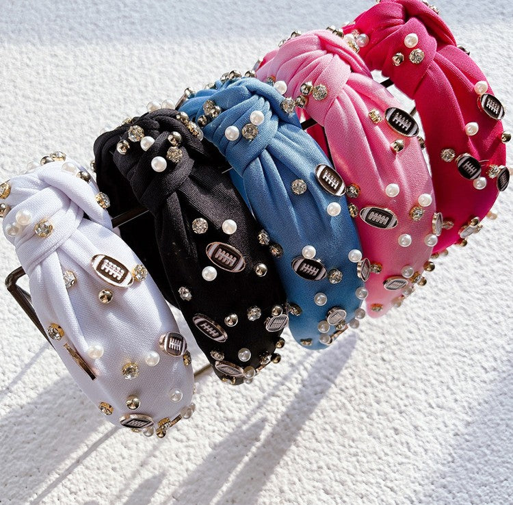 Football Charm Pearl Knot Headband