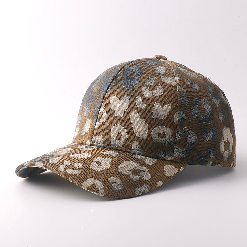 Faded Leopard Print Curved Brim Baseball Cap - Coffee - 1