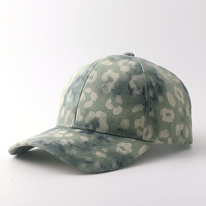 Faded Leopard Print Curved Brim Baseball Cap - Green