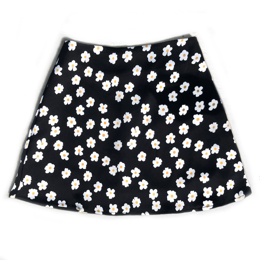 High Waisted Satin A Line Mini Skirt - Black - 1