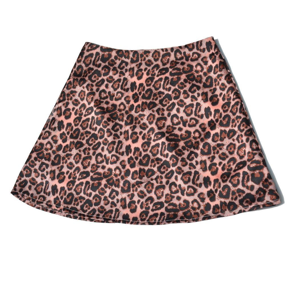High Waisted Satin A Line Mini Skirt - Brown