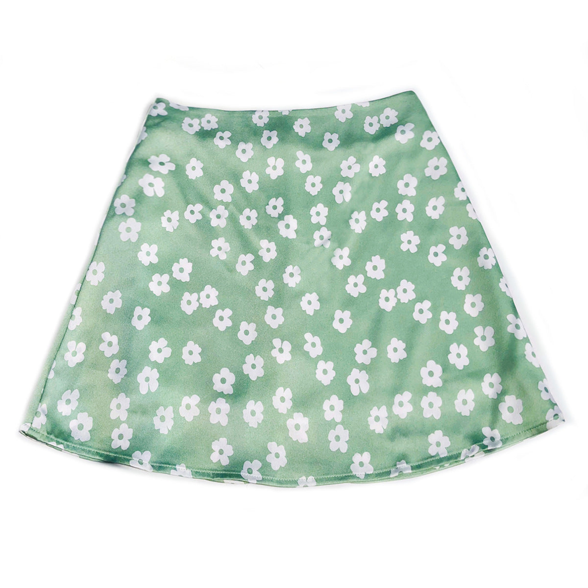 High Waisted Satin A Line Mini Skirt - Green