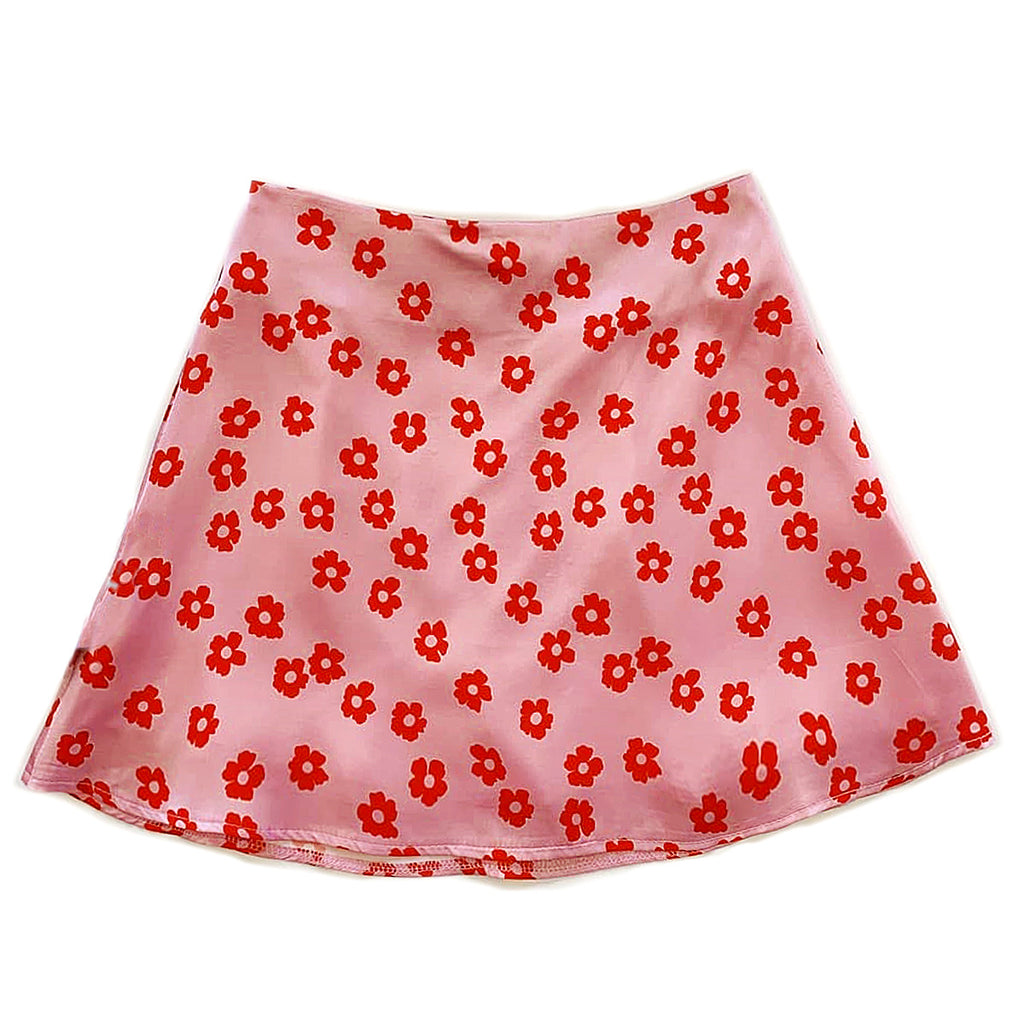 High Waisted Satin A Line Mini Skirt - Pink