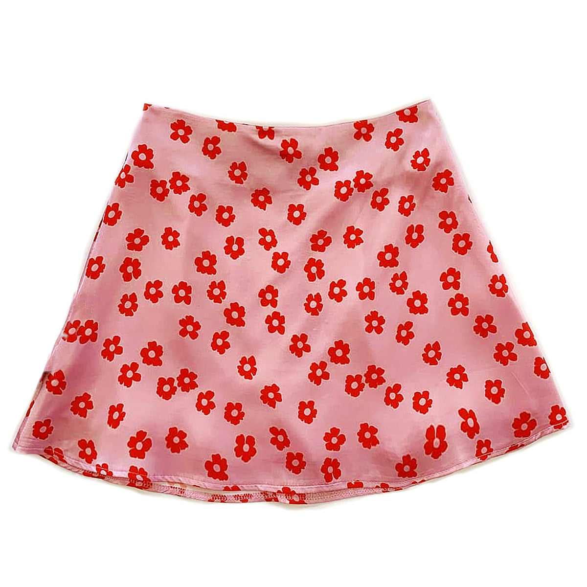 High Waisted Satin A Line Mini Skirt - Pink