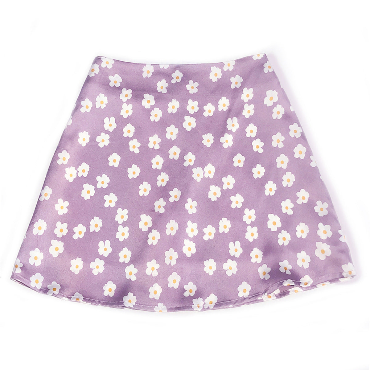 High Waisted Satin A Line Mini Skirt - Purple
