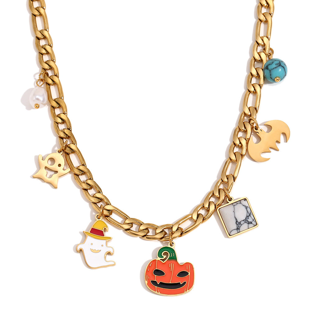 Halloween Charm Figaro Chain Necklace - Gold
