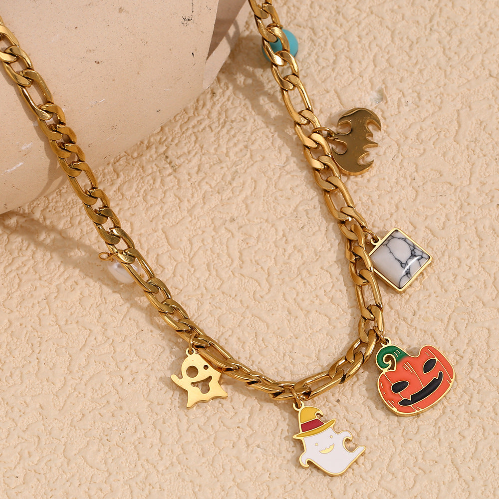 Halloween Charm Figaro Chain Necklace - Gold - 1