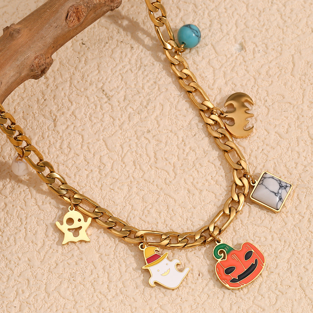 Halloween Charm Figaro Chain Necklace - Gold - 3