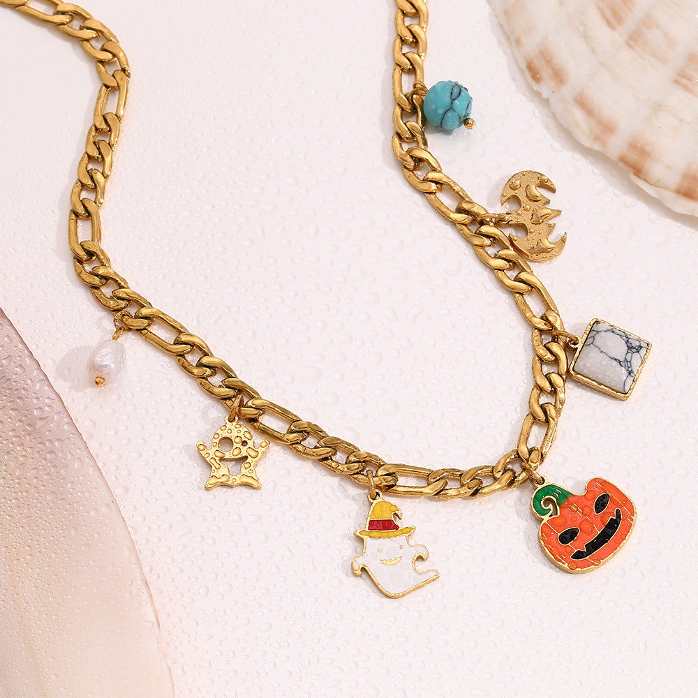 Halloween Charm Figaro Chain Necklace - Gold - 6