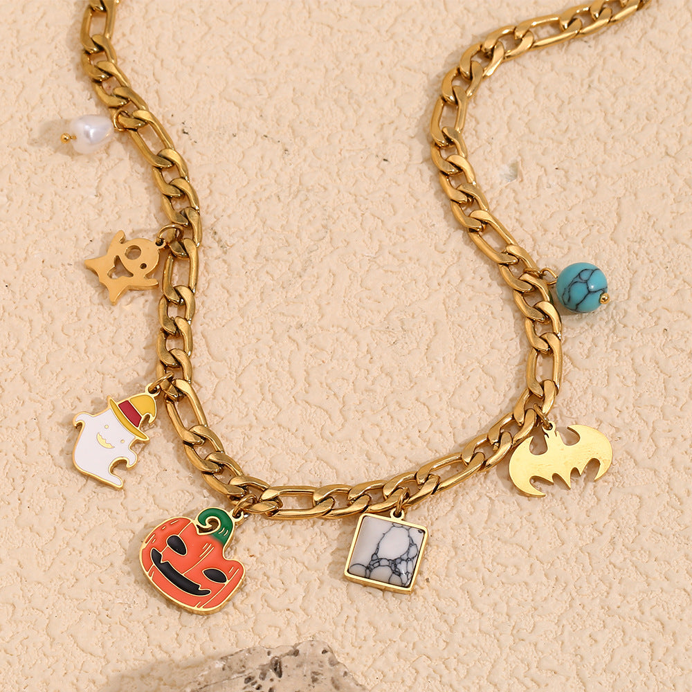 Halloween Charm Figaro Chain Necklace - Gold - 7