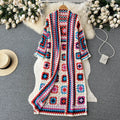 Boho Granny Square Crochet Maxi Cardigan - Red