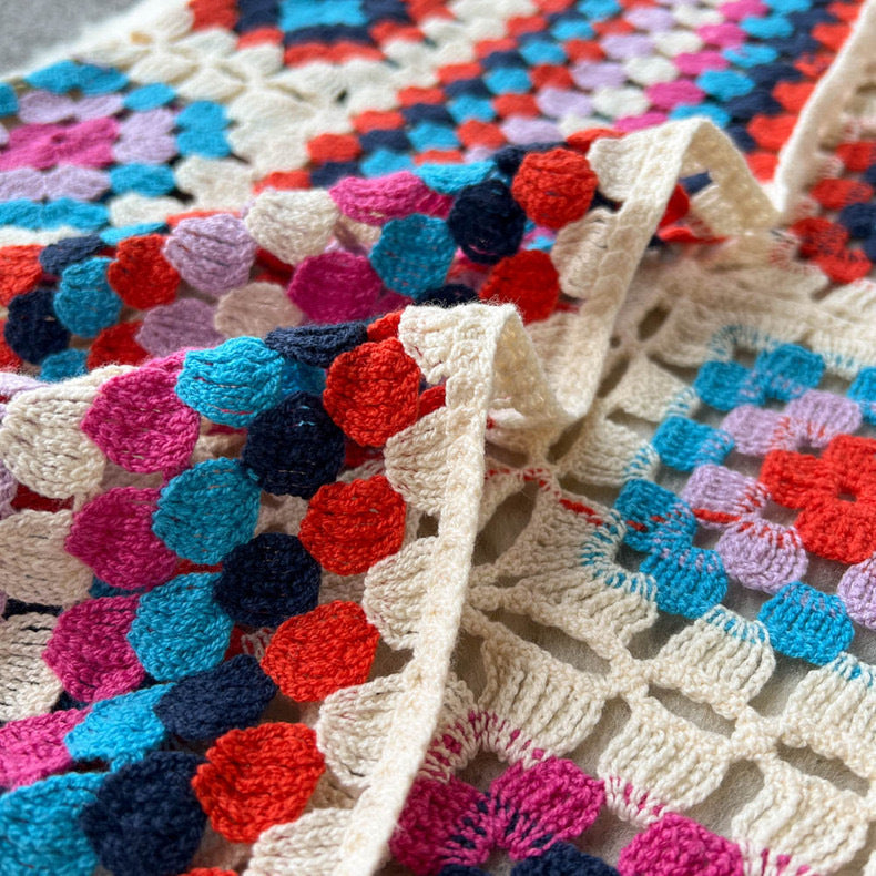 Boho Granny Square Crochet Maxi Cardigan - Red - 5