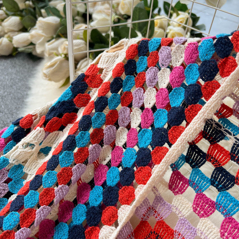Boho Granny Square Crochet Maxi Cardigan - Red - 7