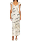 Cap Sleeve Sweetheart Satin Maxi Dress - Beige