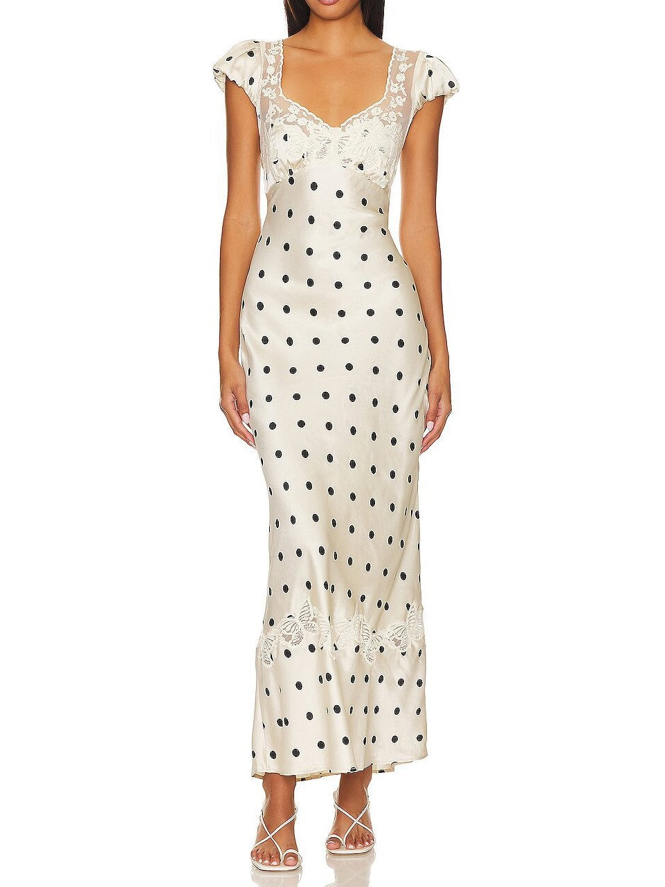 Cap Sleeve Sweetheart Satin Maxi Dress - Beige