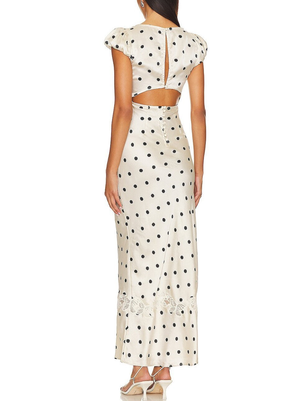 Cap Sleeve Sweetheart Satin Maxi Dress - Beige - 1