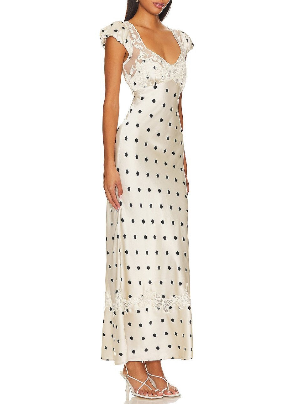 Cap Sleeve Sweetheart Satin Maxi Dress - Beige - 2