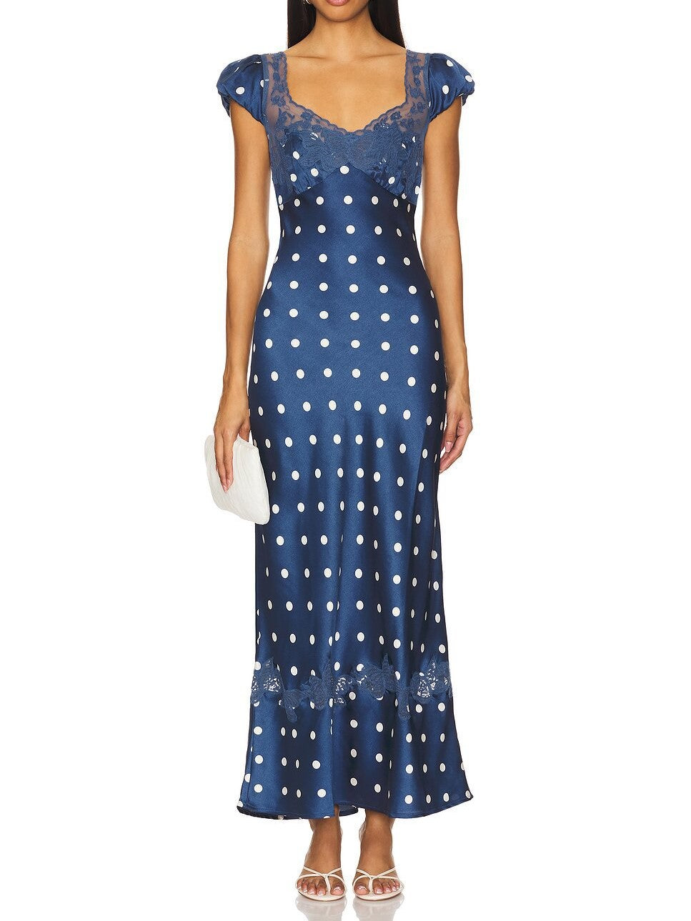Cap Sleeve Sweetheart Satin Maxi Dress - Blue