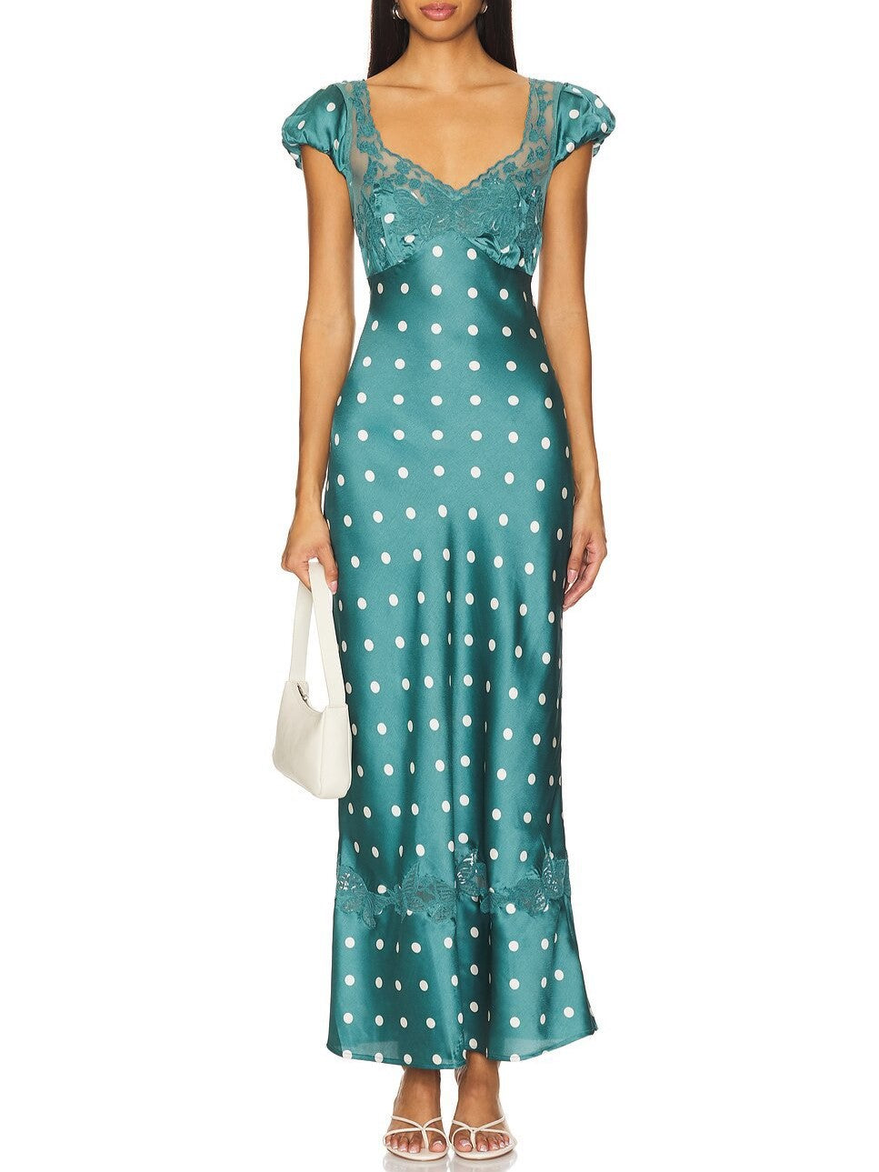 Cap Sleeve Sweetheart Satin Maxi Dress - Green
