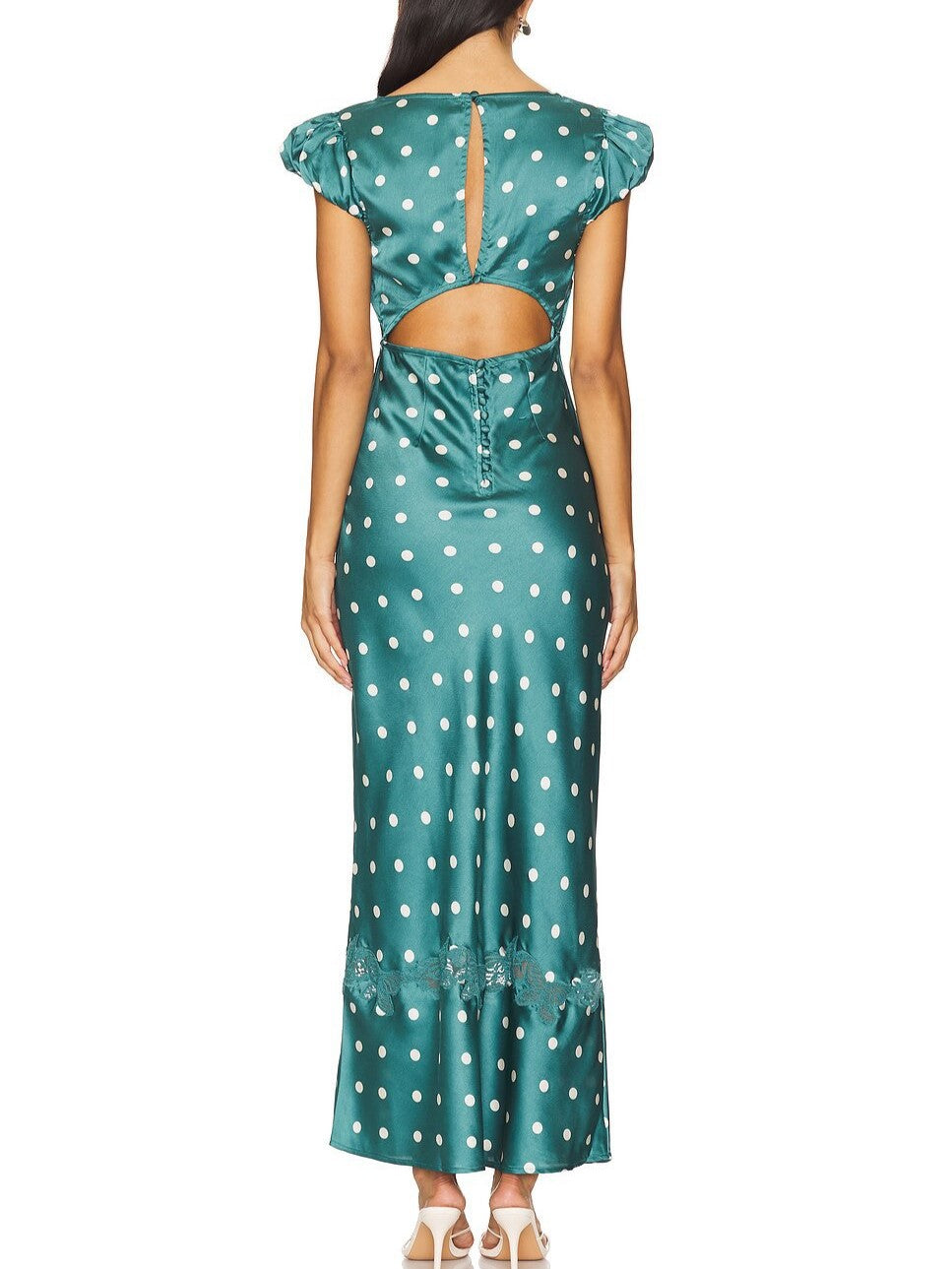 Cap Sleeve Sweetheart Satin Maxi Dress - Green - 1