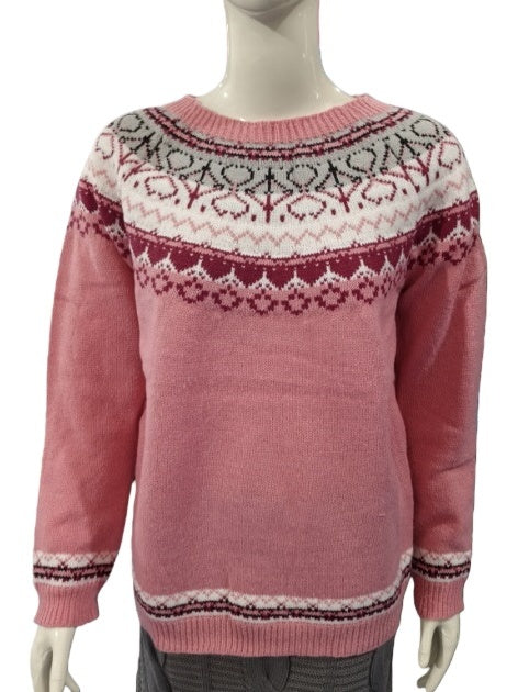 Fair Isle Yoke Nordic Knit Sweater - NO04Pink